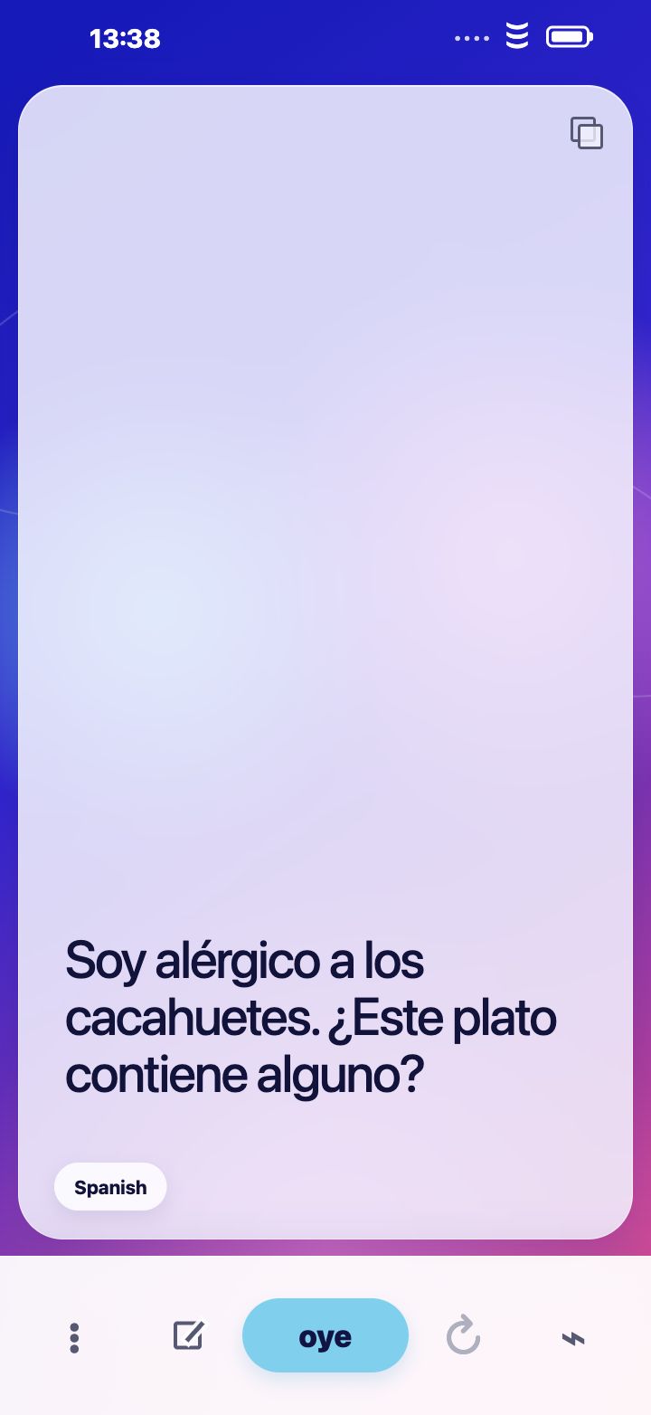 oye.convo two-person translation on iPhone